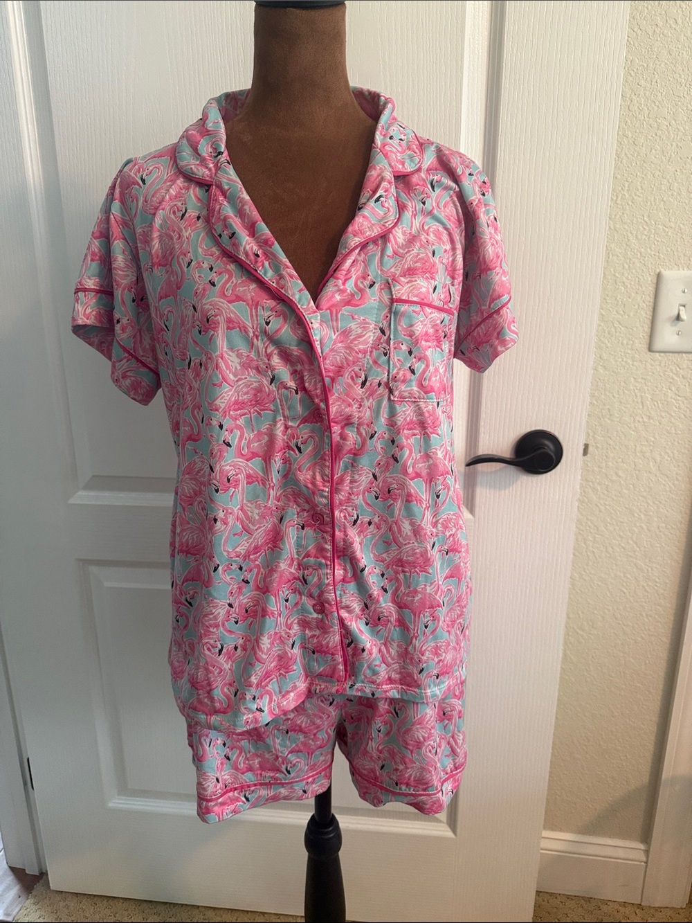 Simply Southern Pink & Aqua Flamingo Short Pajama Set